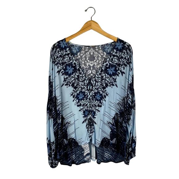 Free People Birds Of A Feather Top Blue Medium - Picture 2 of 7